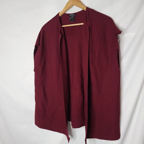 Lafayette 148 Burgundy Ribbed Open Front Sleeveless Cardigan Poncho Vest… - Picture 1 of 3